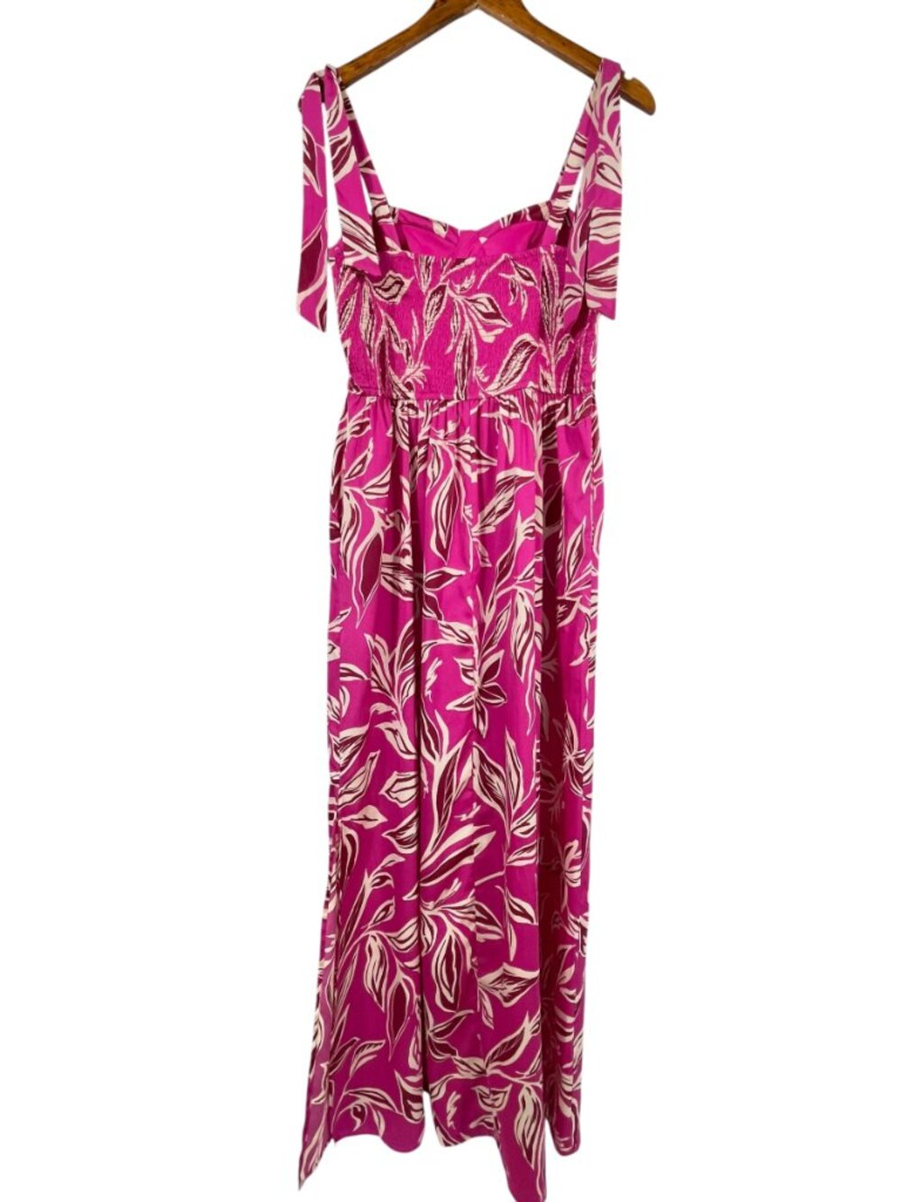 Band of the Free Pink Tropical Print Smocked Maxi Dress L Resort - Picture 3 of 14